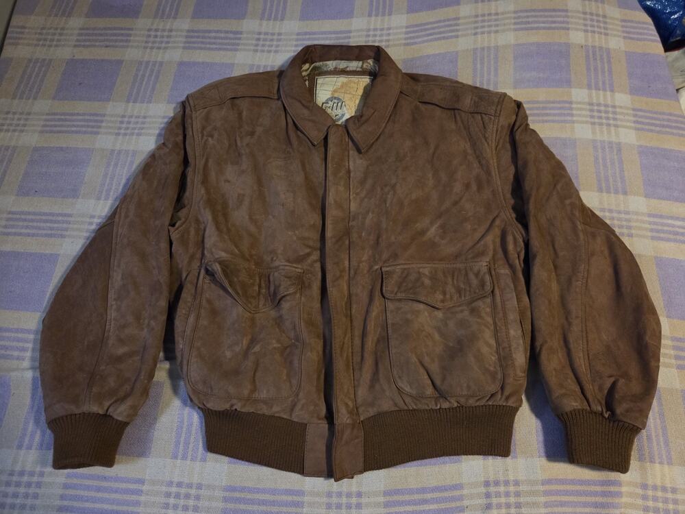 Vintage G-III A-2 Leather Bomber Jacket Mens Medium Brown Map Lined Korea 90s